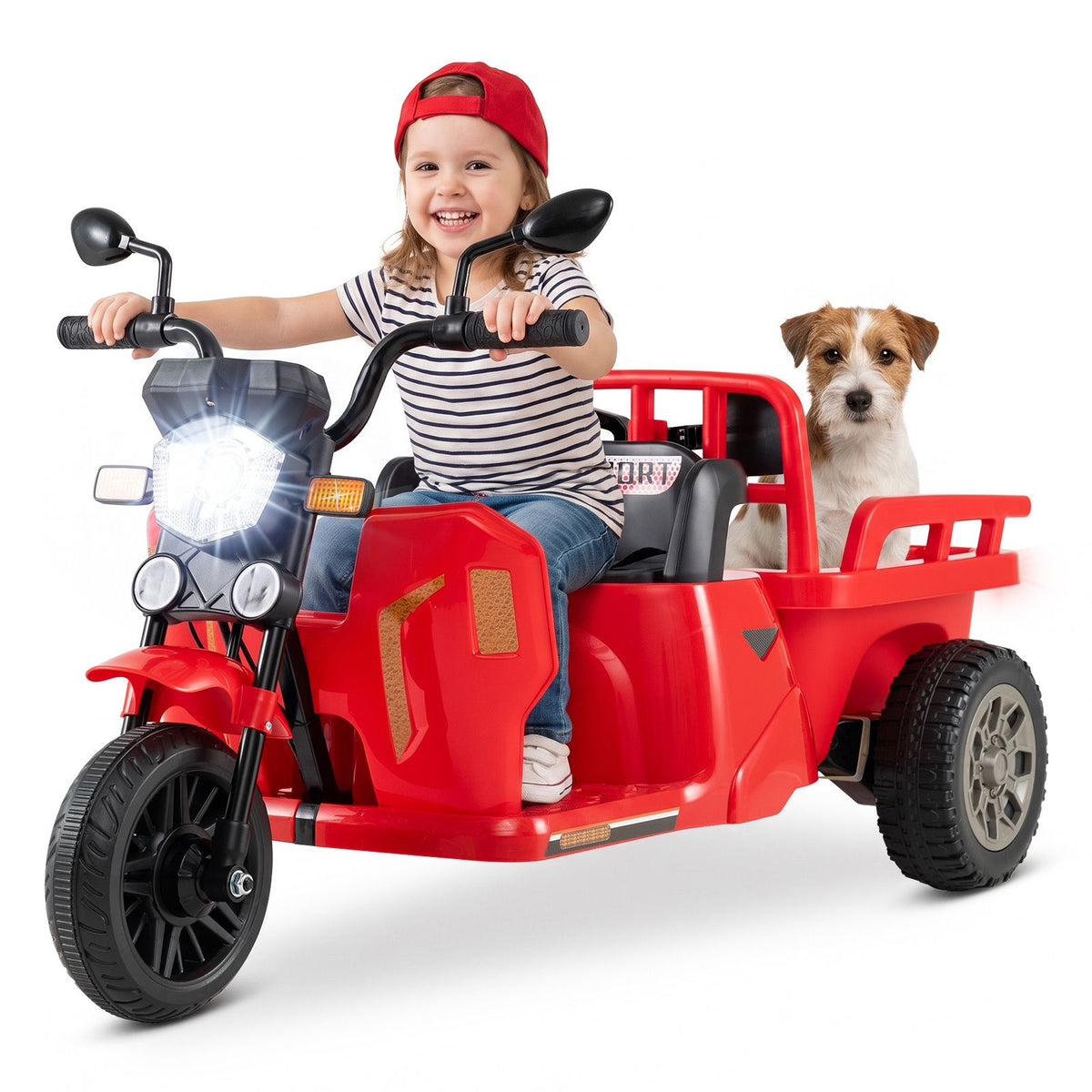 12V Kids Motorcycle with 3 Wheels and Trailer with Music and Light