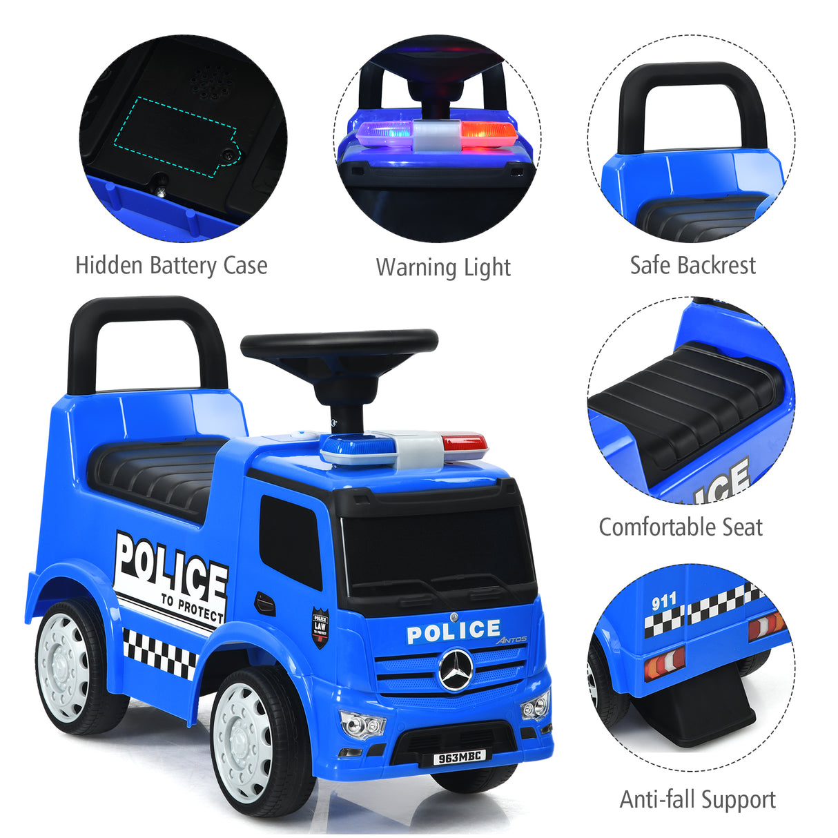 Kids Ride on Police Car, Licensed Mercedes Benz Toddler Push Car