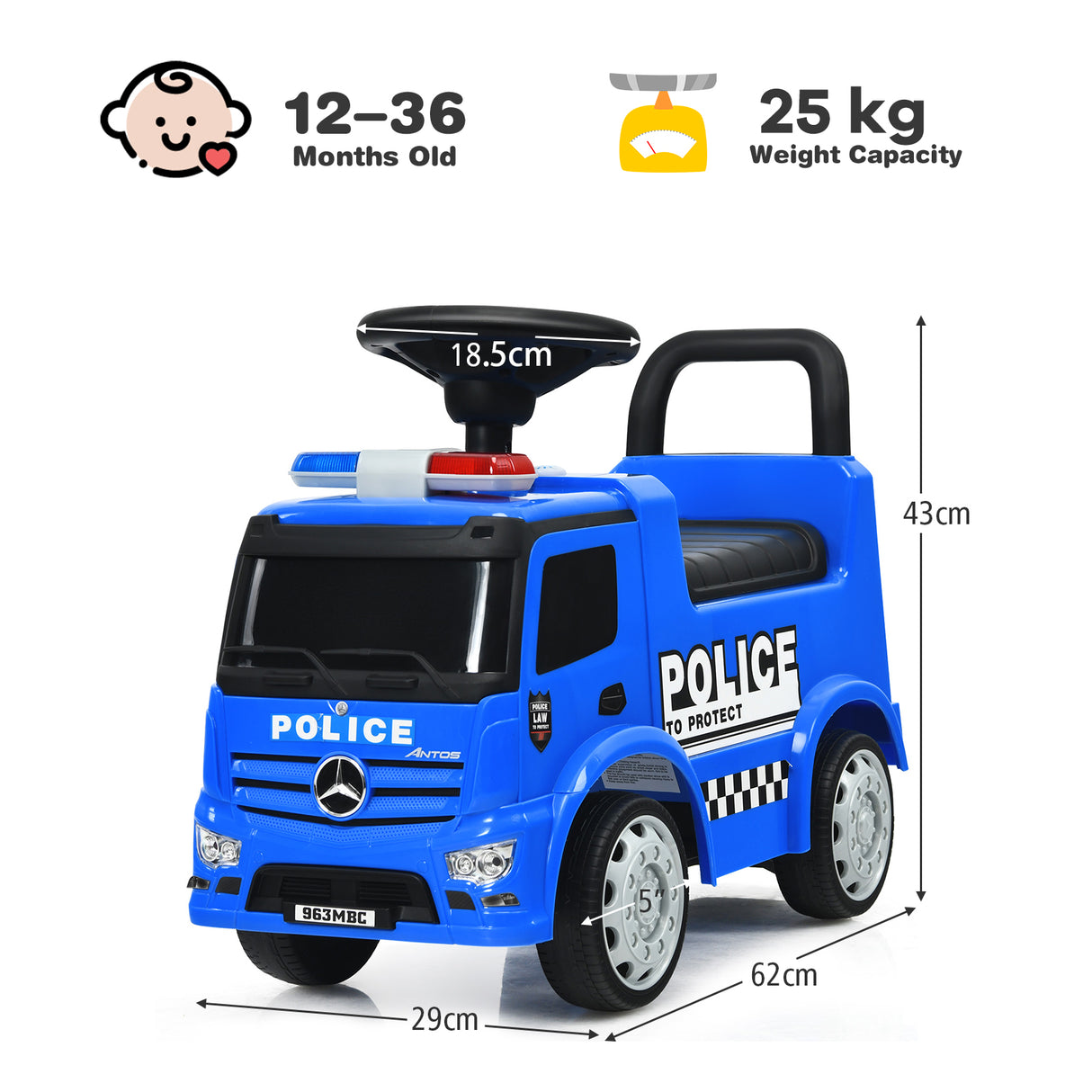 Kids Ride on Police Car, Licensed Mercedes Benz Toddler Push Car