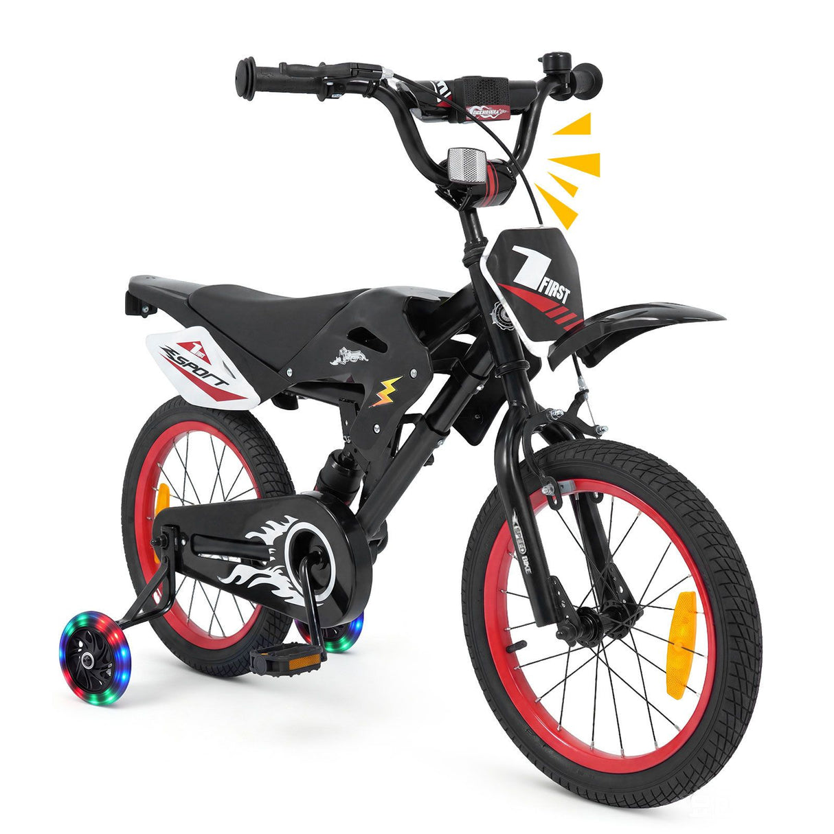 16 Inch Kids Bike Motocross Style with Sound Effects and Light-up Training Wheels