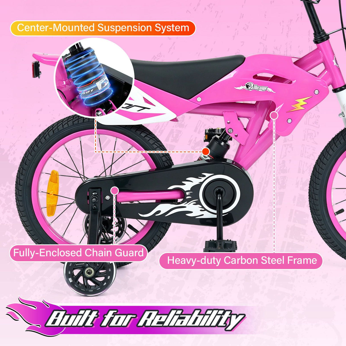 16 Inch Kids Bike Motocross Style with Sound Effects and Light-up Training Wheels