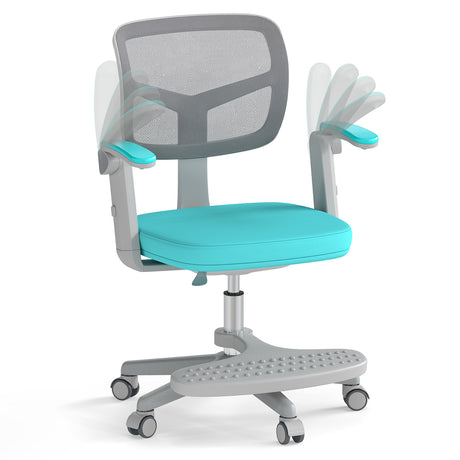 Children's chair with turquoise seat and armrests on a white background