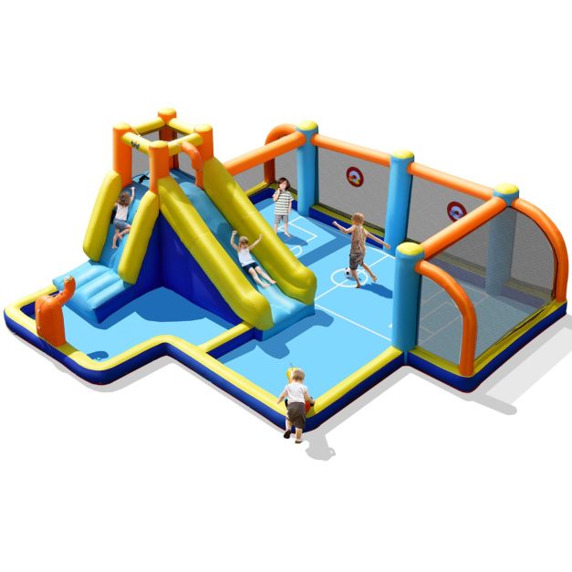 Giant Soccer-Themed Inflatable Water Slide with Splash Pool