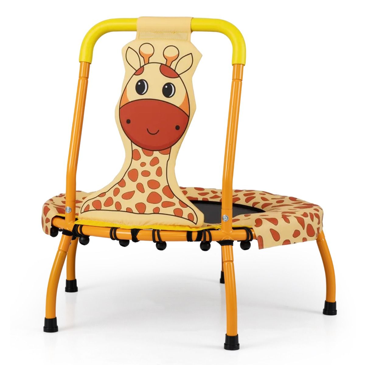 Children's giraffe-shaped trampoline on a white background