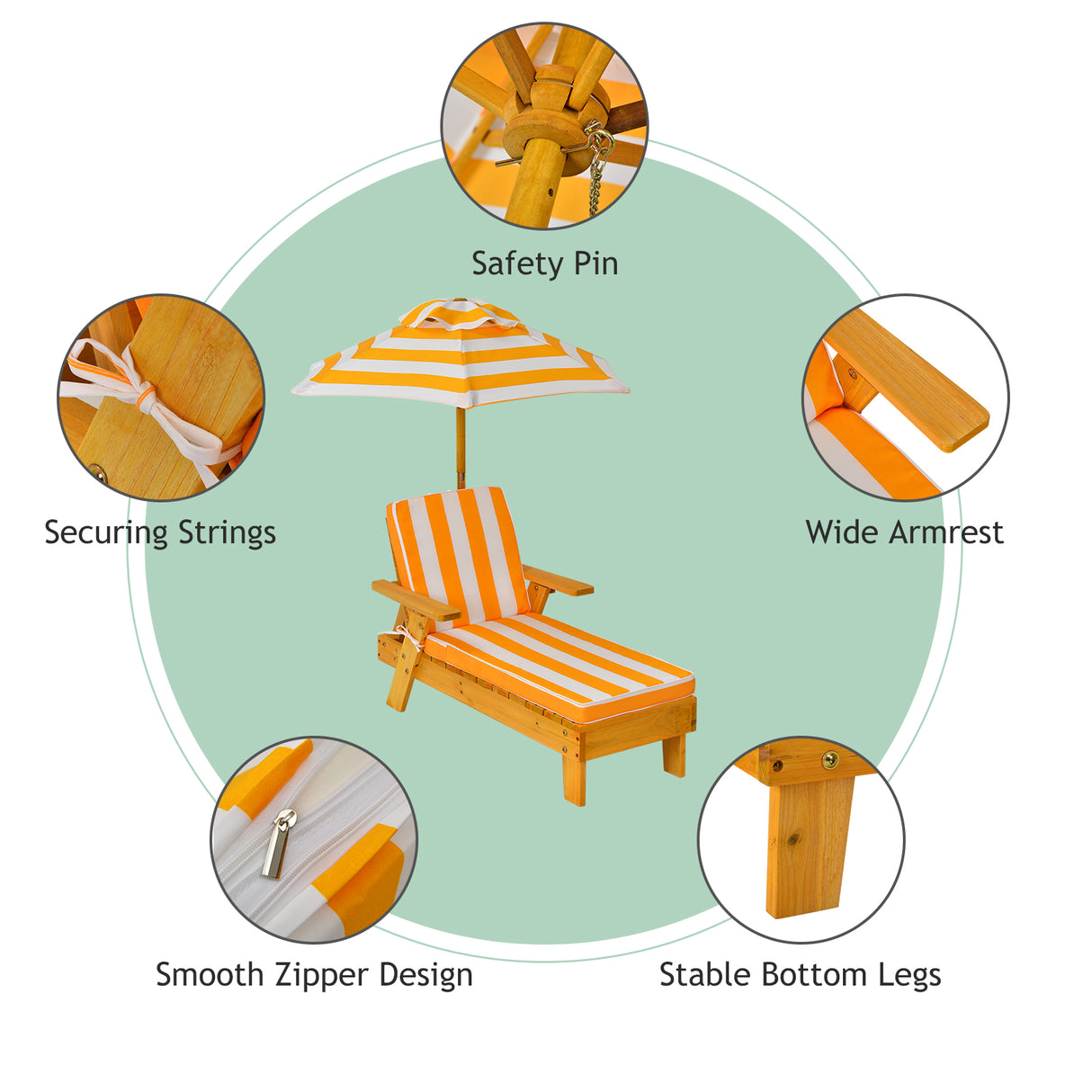 Kids Outdoor Chaise Lounge, Patio Wood Lounge Chair