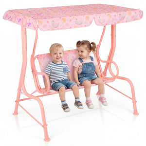 2-Seater Kids Porch Swing with Adjustable Canopy for Backyard and Garden