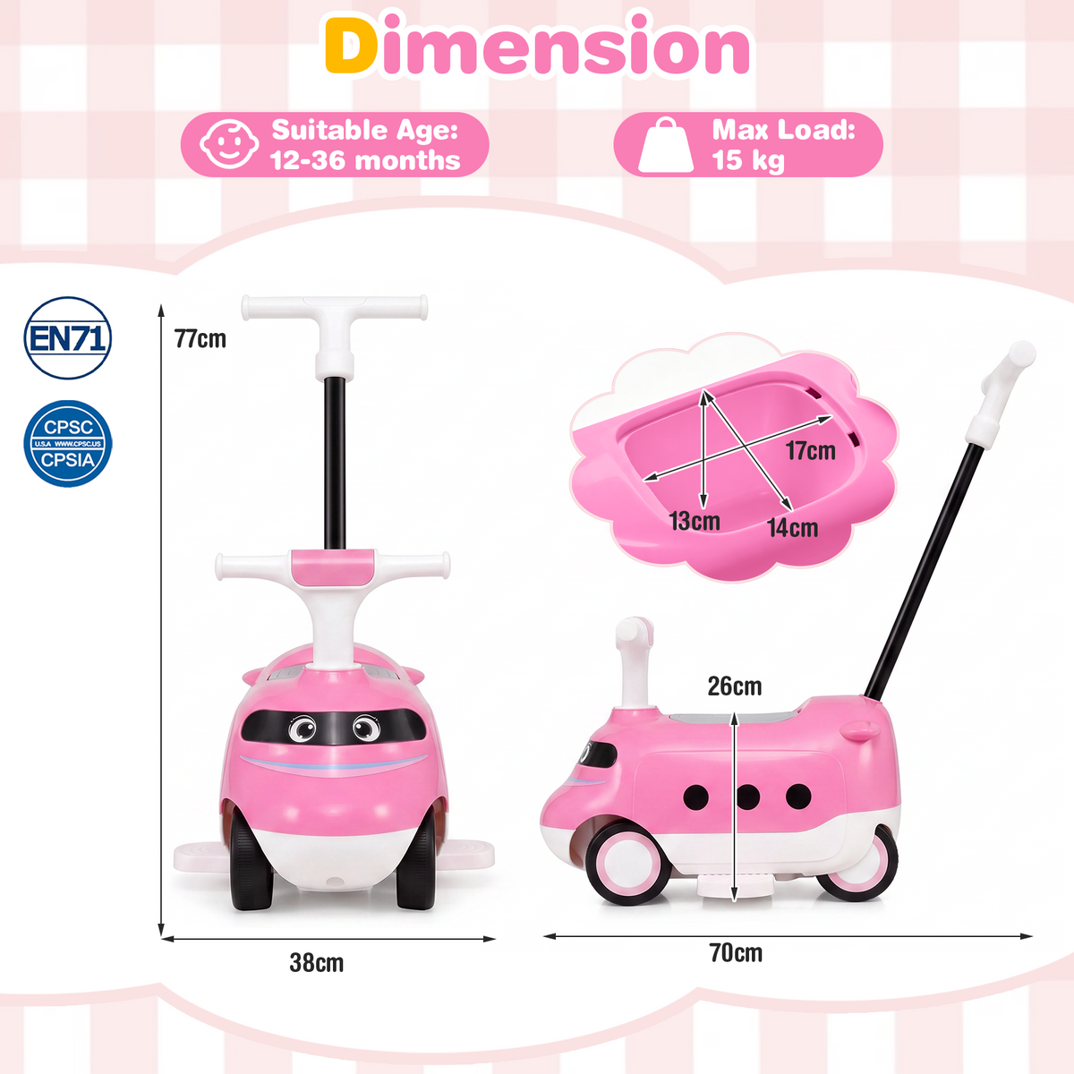 2-in-1 Ride On Push Car for Toddlers 1-3 Years Old with Horn and Storage