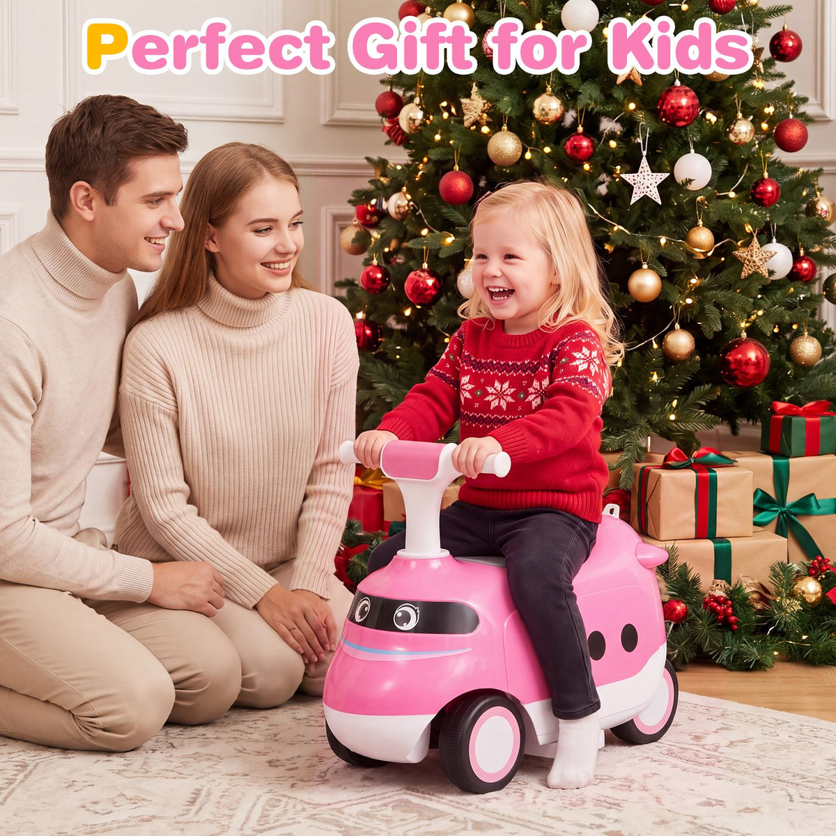 2-in-1 Ride On Push Car for Toddlers 1-3 Years Old with Horn and Storage