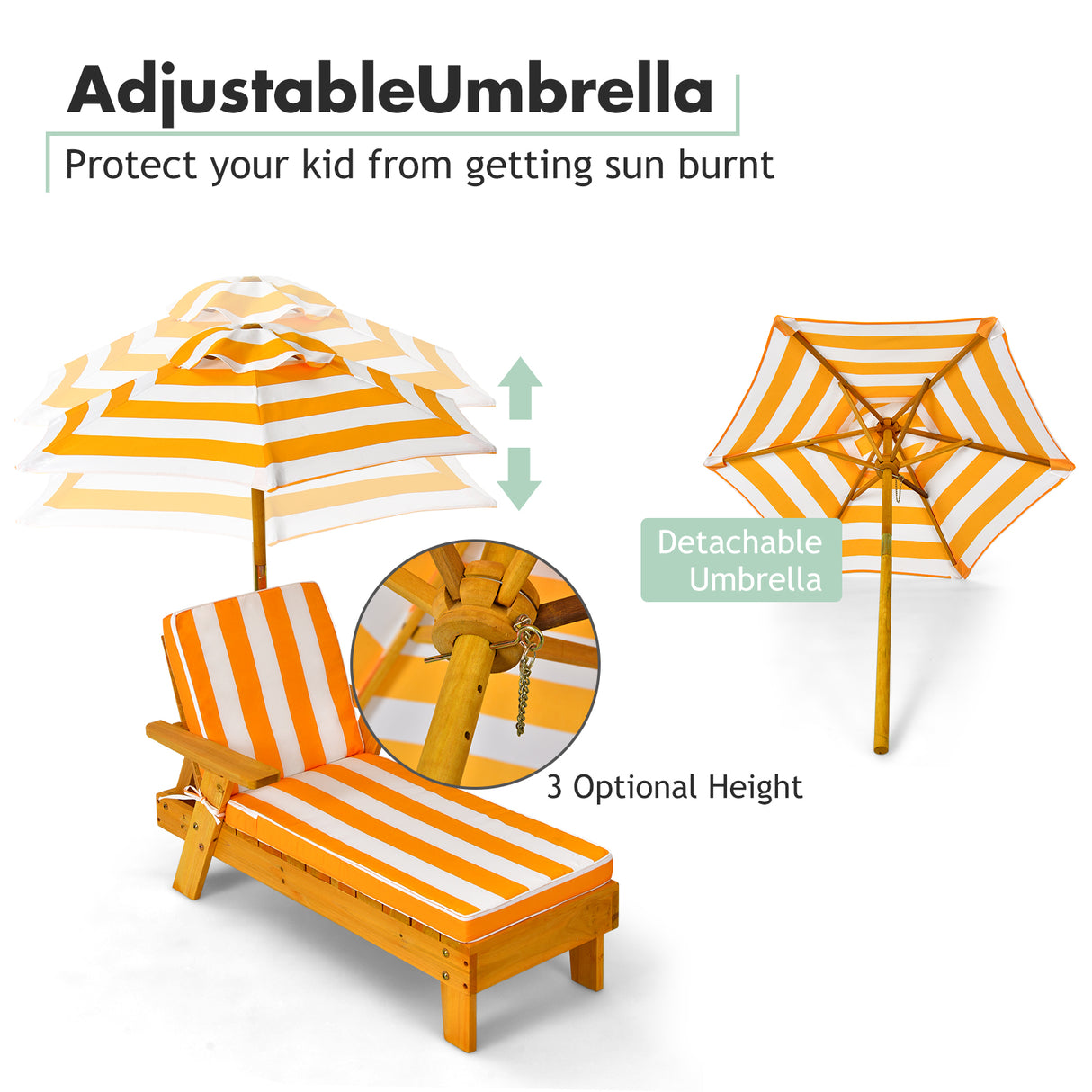 Kids Outdoor Chaise Lounge, Patio Wood Lounge Chair