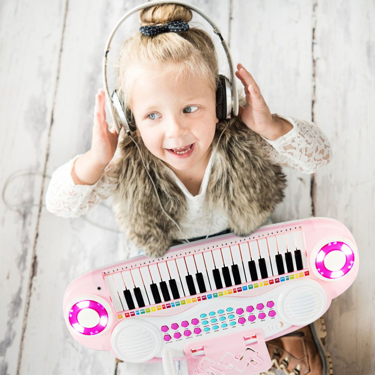 37 Keys Electronic Musical Instrument with Microphone 8 Tone and 4 Percussion Instruments