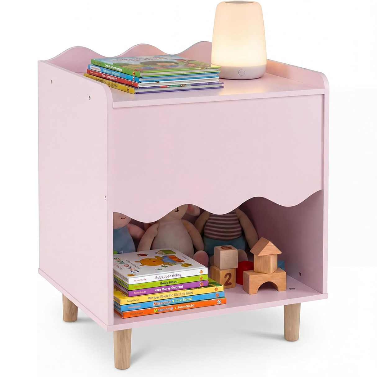 HONEY JOY Kids Bedside Table, Toddler Nightstand with Wide Top & Open Compartment