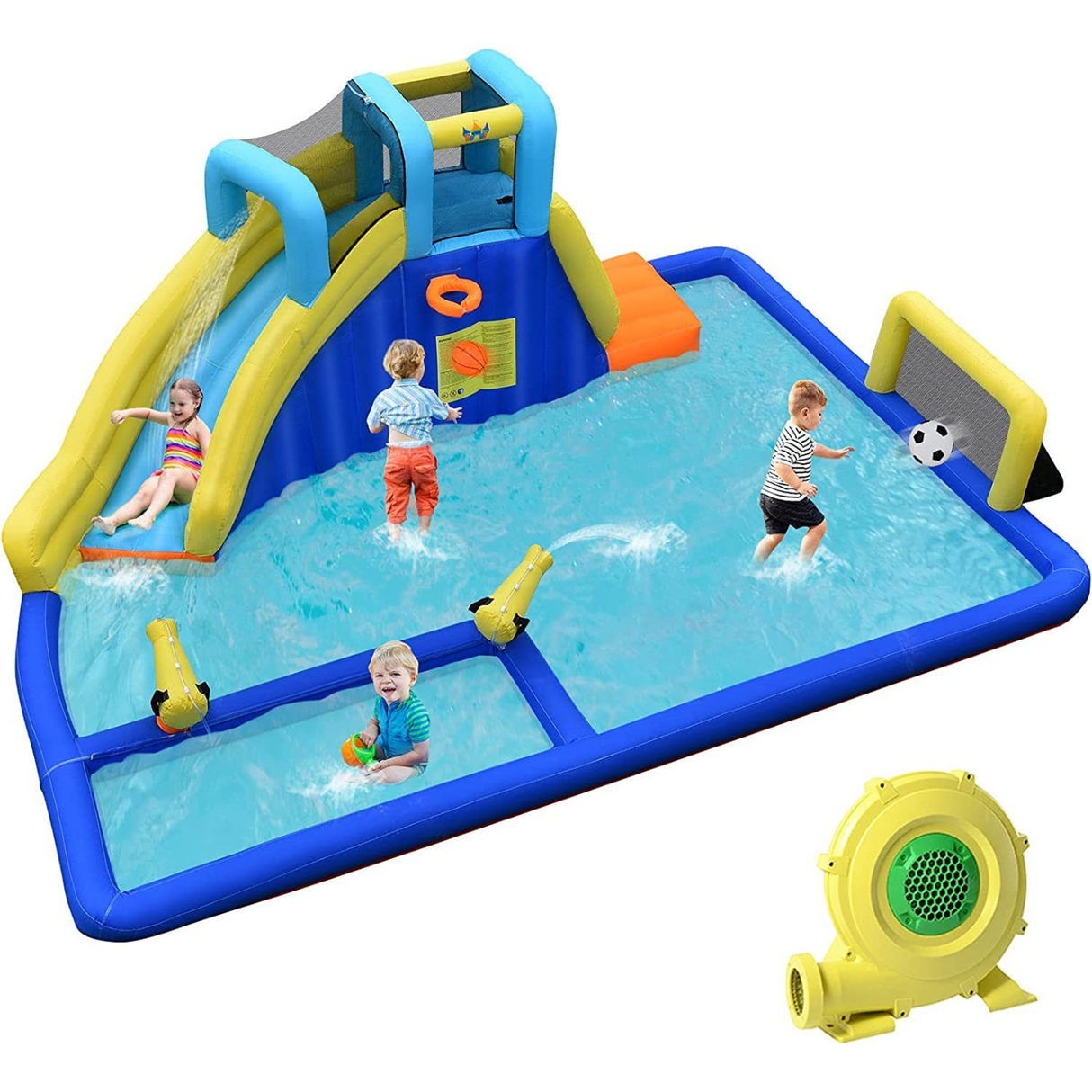 HONEY JOY Inflatable Water Jumping House with Water Sprayers & Blower
