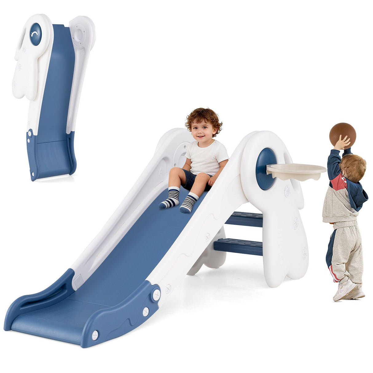 3 in 1 Toddler Slide Baby Slide Climber Playset with Basketball Hoop and Basketball
