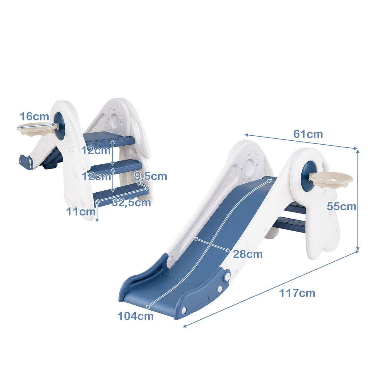 3 in 1 Toddler Slide Baby Slide Climber Playset with Basketball Hoop and Basketball