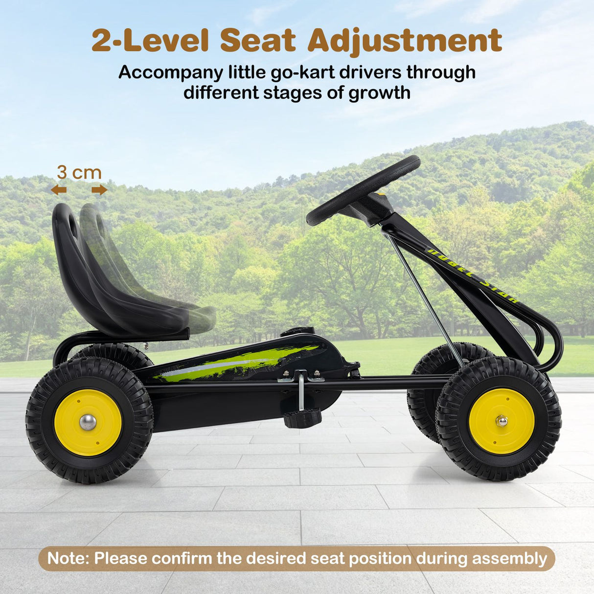4-Wheel Pedal Car with 2-Position Adjustable Seat and Ergonomic Seat for Boys and Girls
