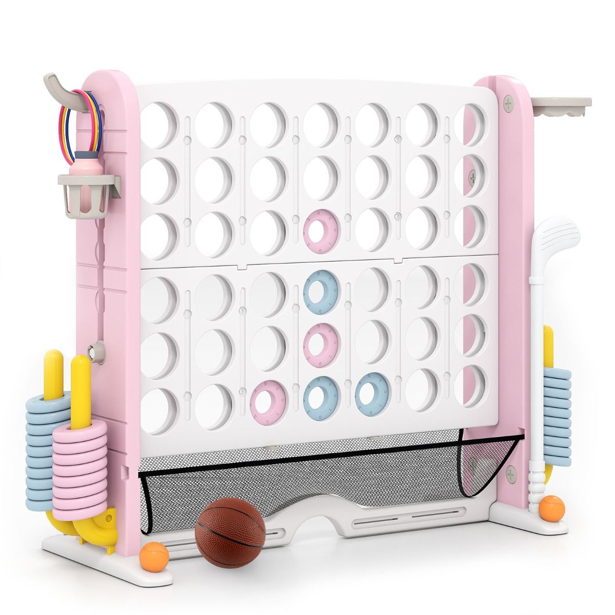 4-in-a-Row Game Set with Mesh Pocket for Indoor & Outdoor Holiday Parties