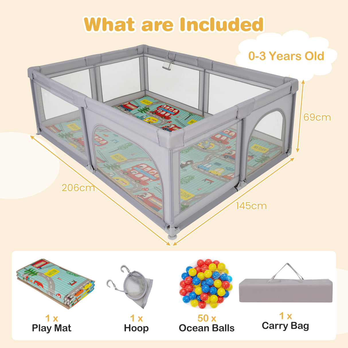Baby Playpen with Foldable Mat for Infants and Toddlers