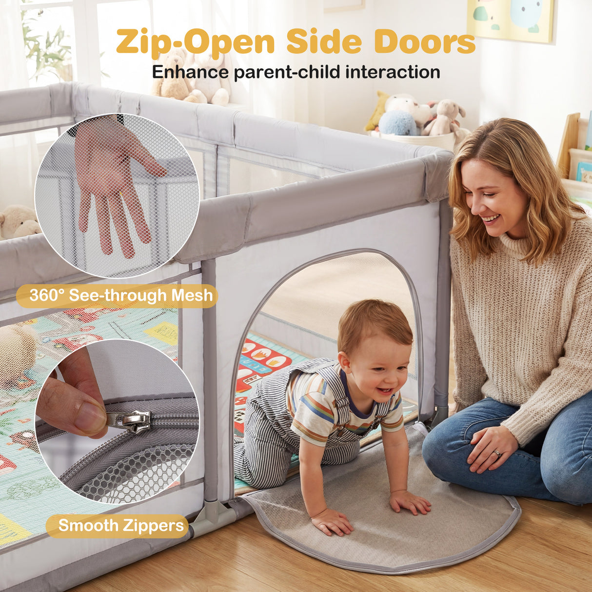 Baby Playpen with Foldable Mat for Infants and Toddlers