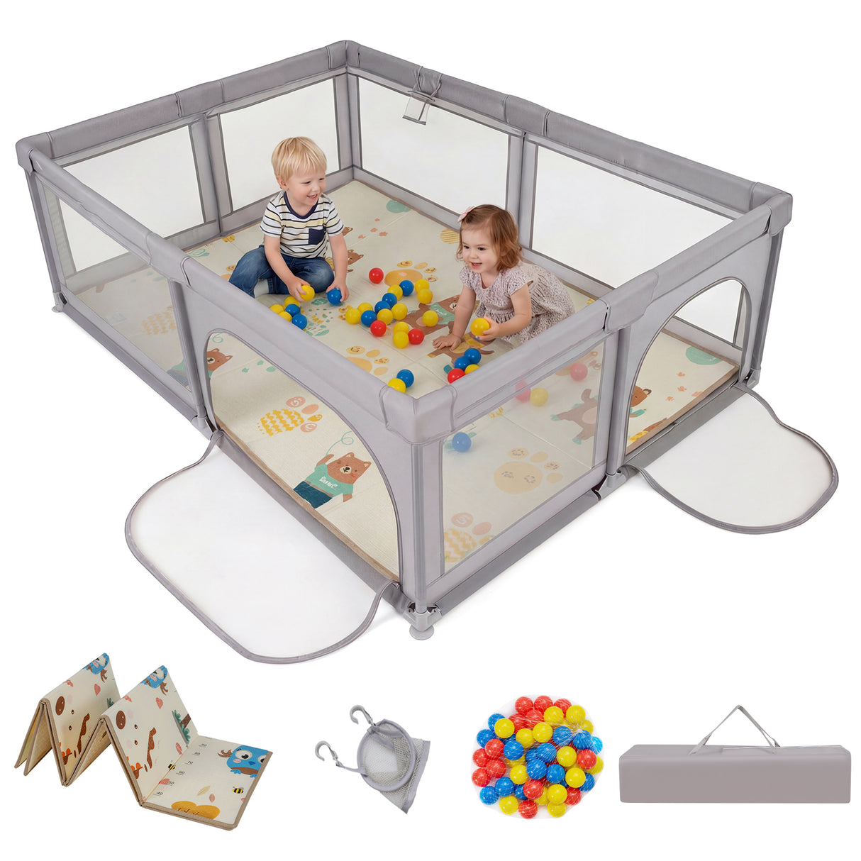Baby Playpen with Foldable Mat for Infants and Toddlers