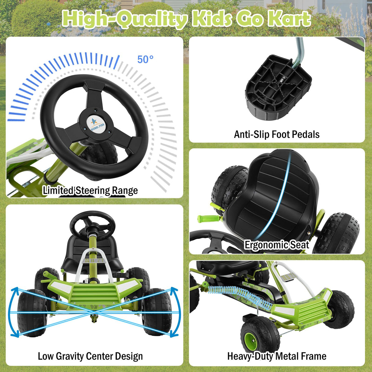 4 Wheel Ride on Toy with Adjustable Seat and Wear-Resistant Wheels for Boys and Girls