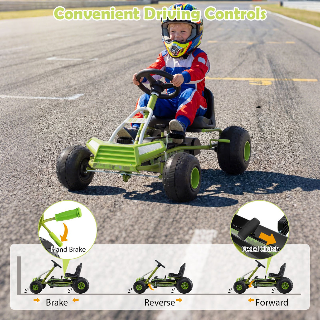 4 Wheel Ride on Toy with Adjustable Seat and Wear-Resistant Wheels for Boys and Girls