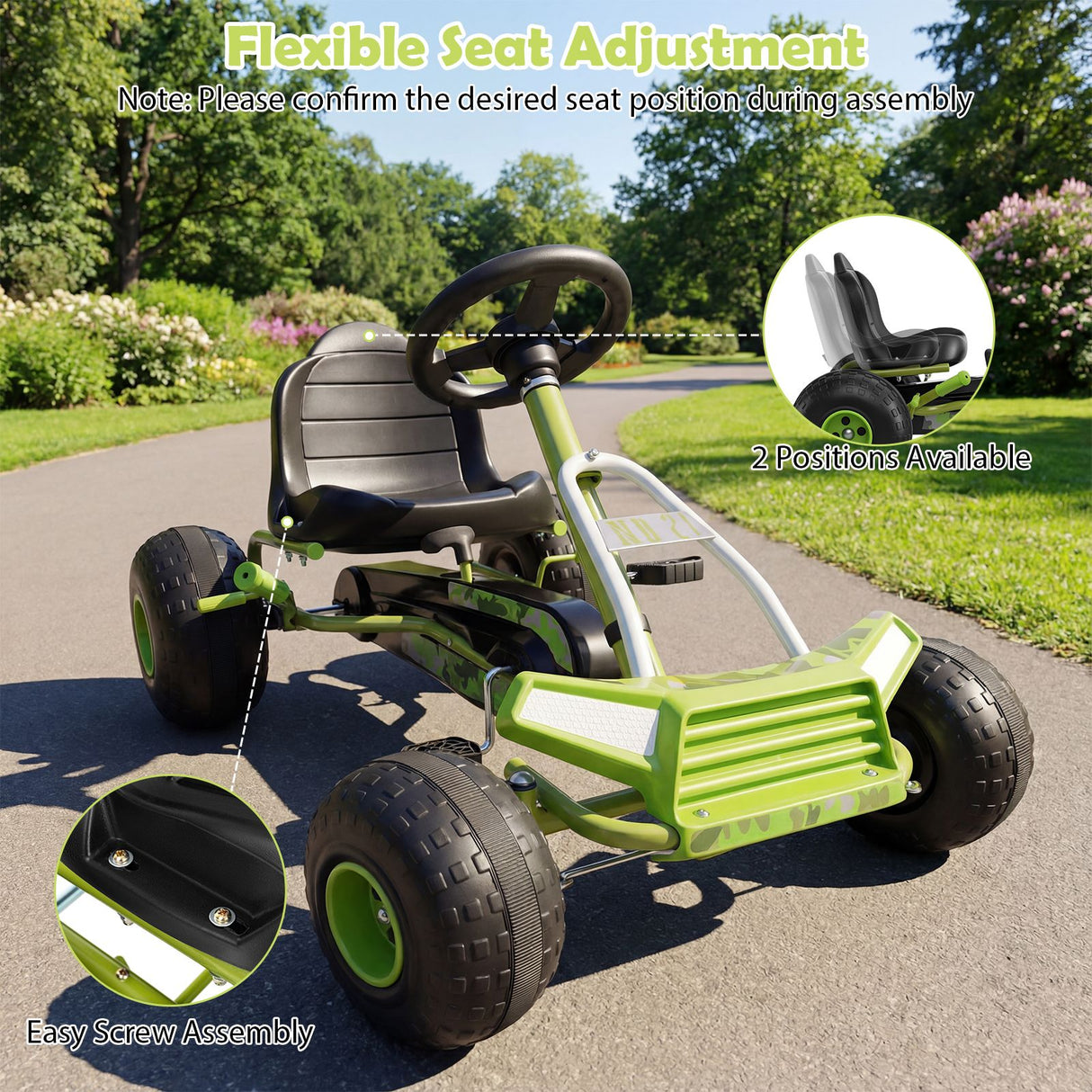 4 Wheel Ride on Toy with Adjustable Seat and Wear-Resistant Wheels for Boys and Girls