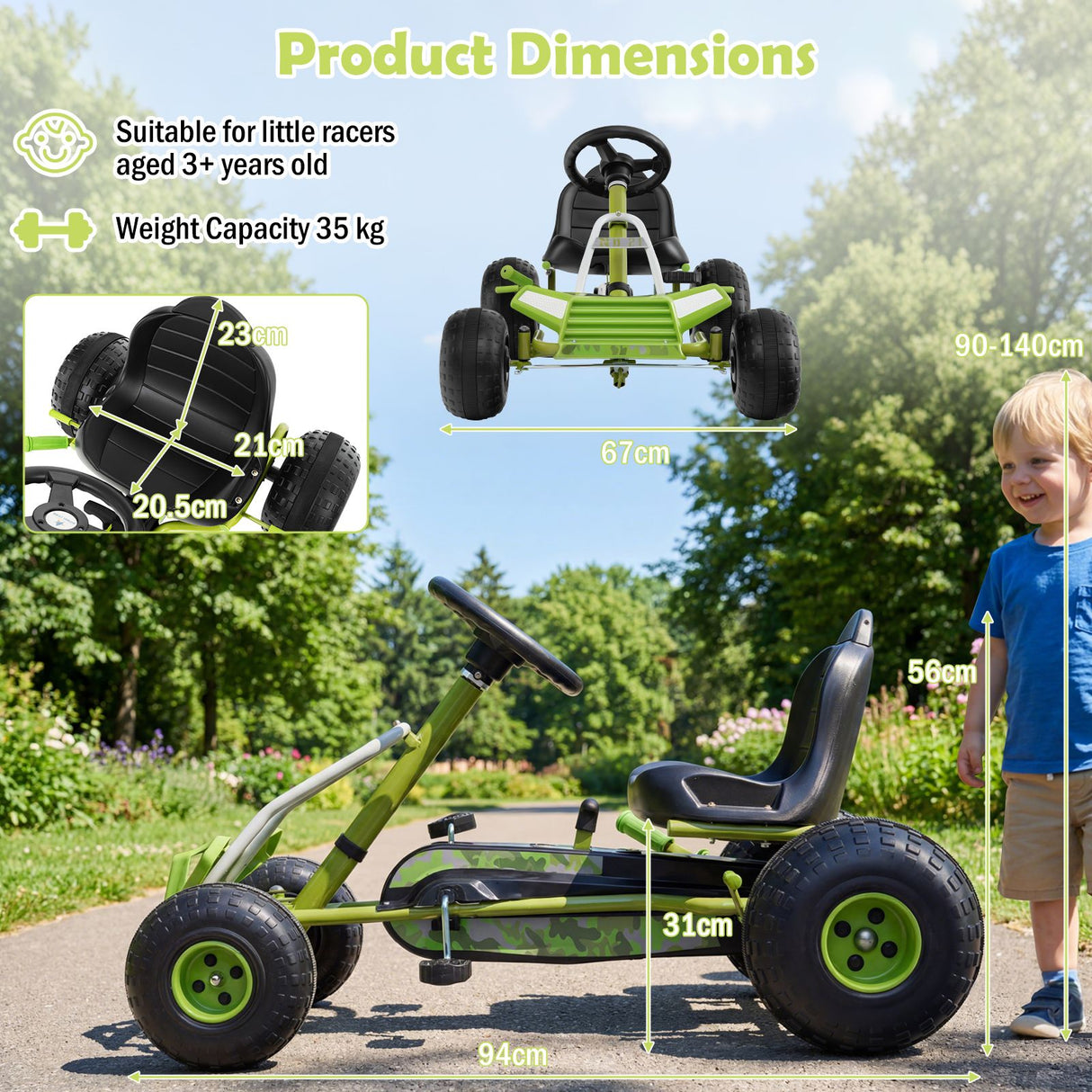 4 Wheel Ride on Toy with Adjustable Seat and Wear-Resistant Wheels for Boys and Girls