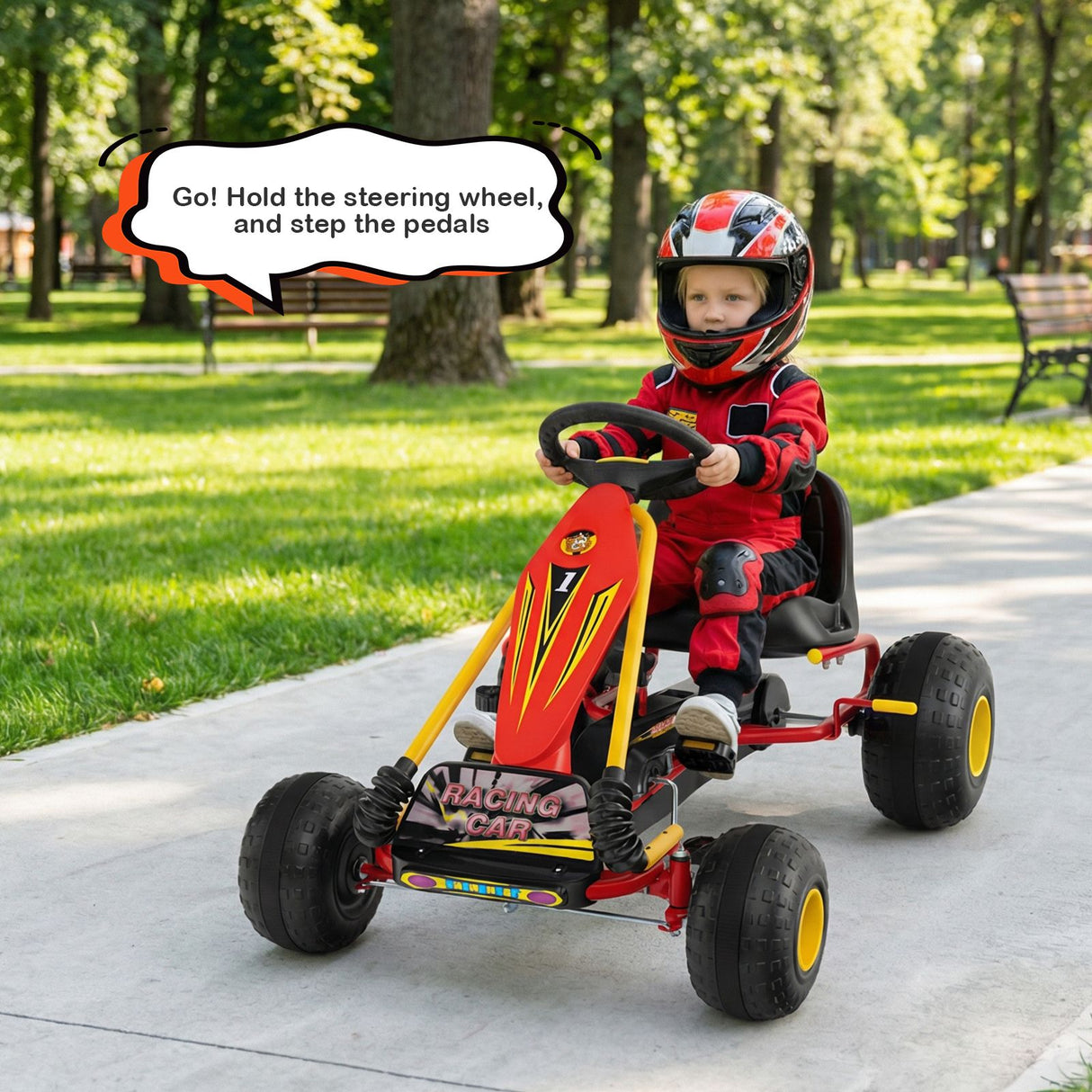 4 Wheel Ride on Toy with Handbrake and Wear-Resistant Wheels for Boys and Girls