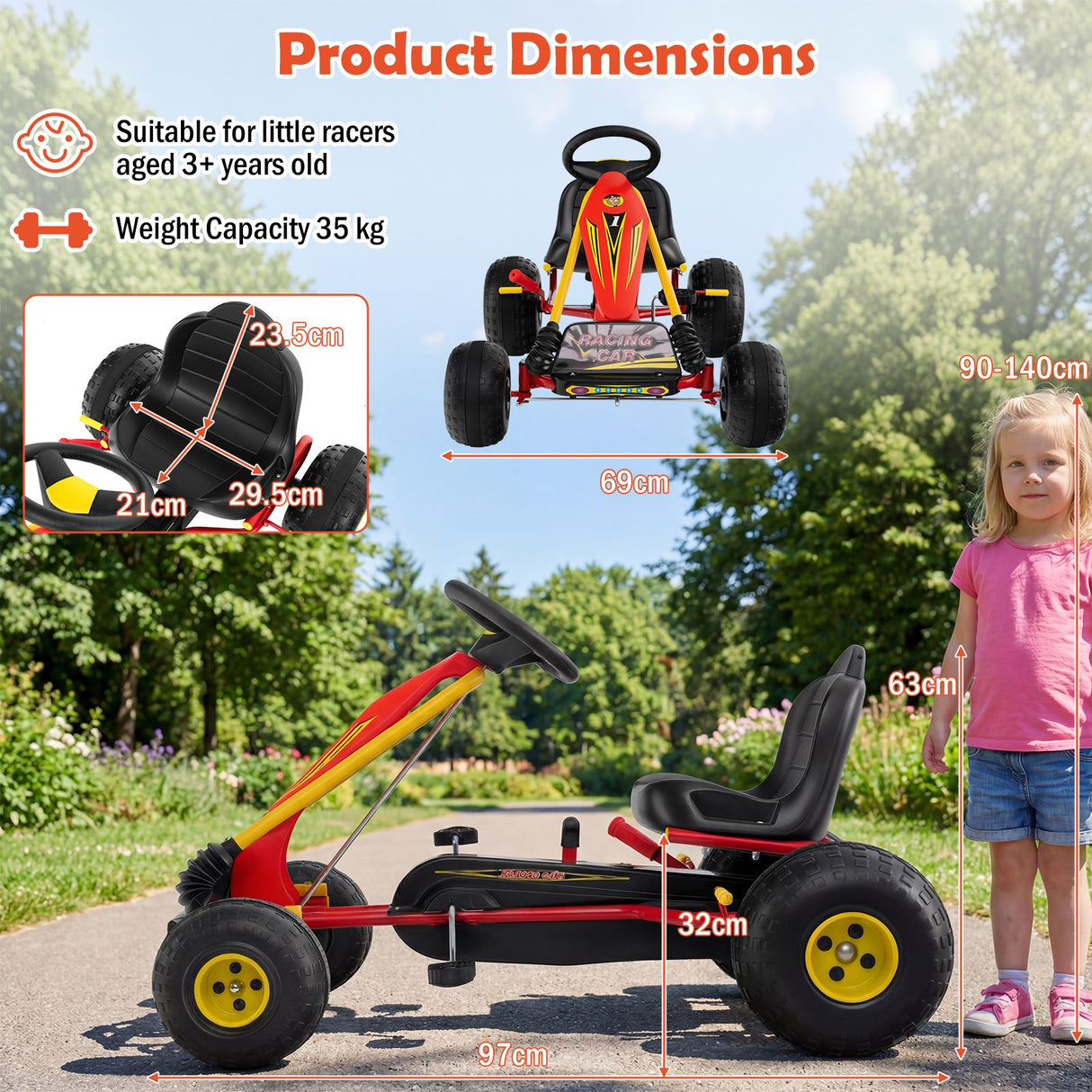 4 Wheel Ride on Toy with Handbrake and Wear-Resistant Wheels for Boys and Girls