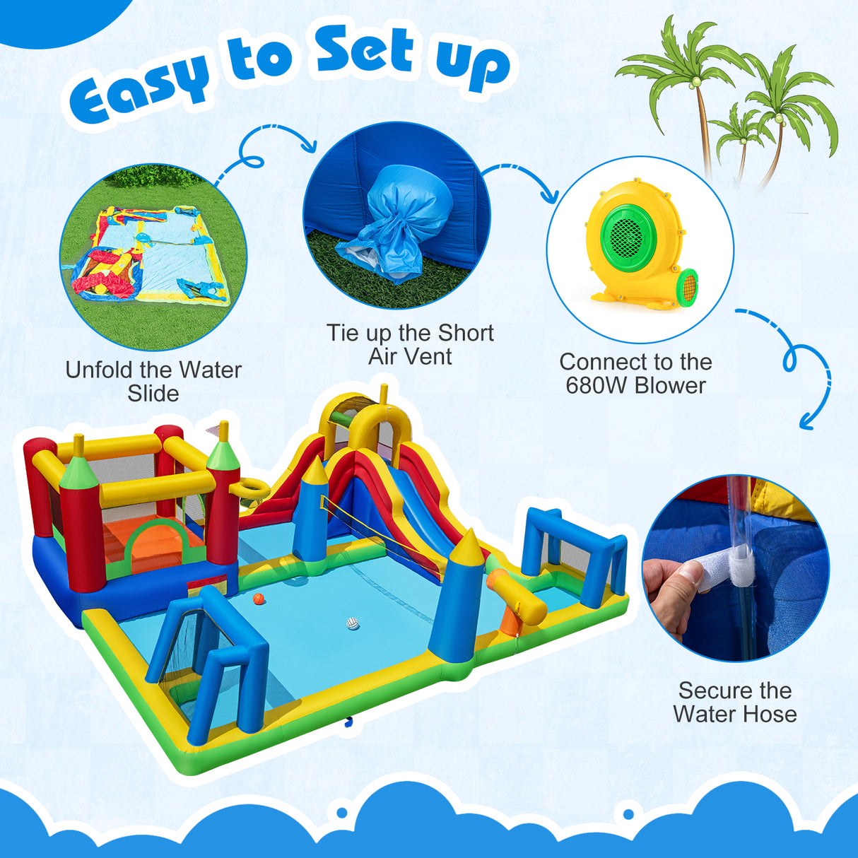 Inflatable Water Slide Bounce House, 9-in-1 Jumping Castle with Climbing Wall