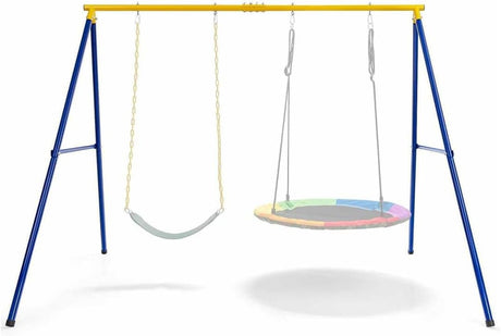HONEY JOY Kids Swing Set, A-Frame Swing Stand with 2-Pack Swing Sets, 300 kg Weight Capacity Swing Sets