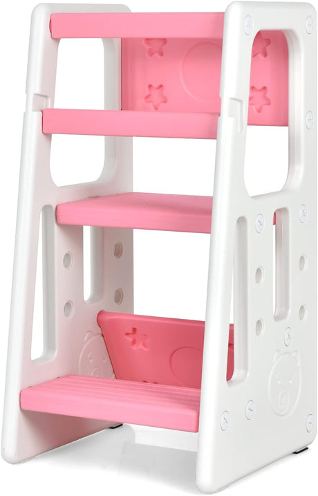 BABY JOY Kids Kitchen Step Stool, Toddler Step Ladder w/ 3 Adjustable Heights, Non-Slip Design & Safety Handles