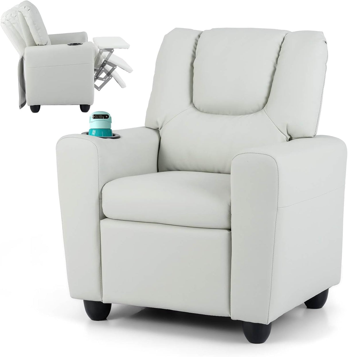 Kids Recliner Chair, PU Leather Push Back Toddler Sofa with Cup Holder