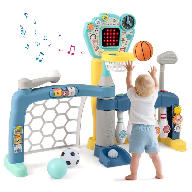 5 in 1 Toddler Sports Toy Kids Activity Center with Adjustable Basketball Hoop