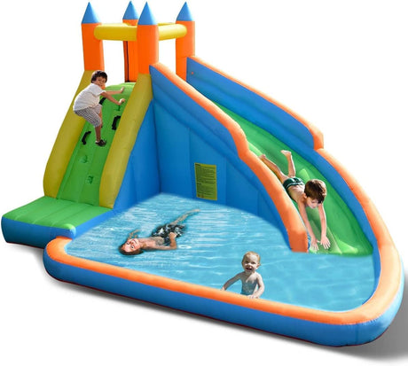 HONEY JOY Inflatable Water Slide Bouncer, Children Wet & Dry Bounce House with Climbing Wall