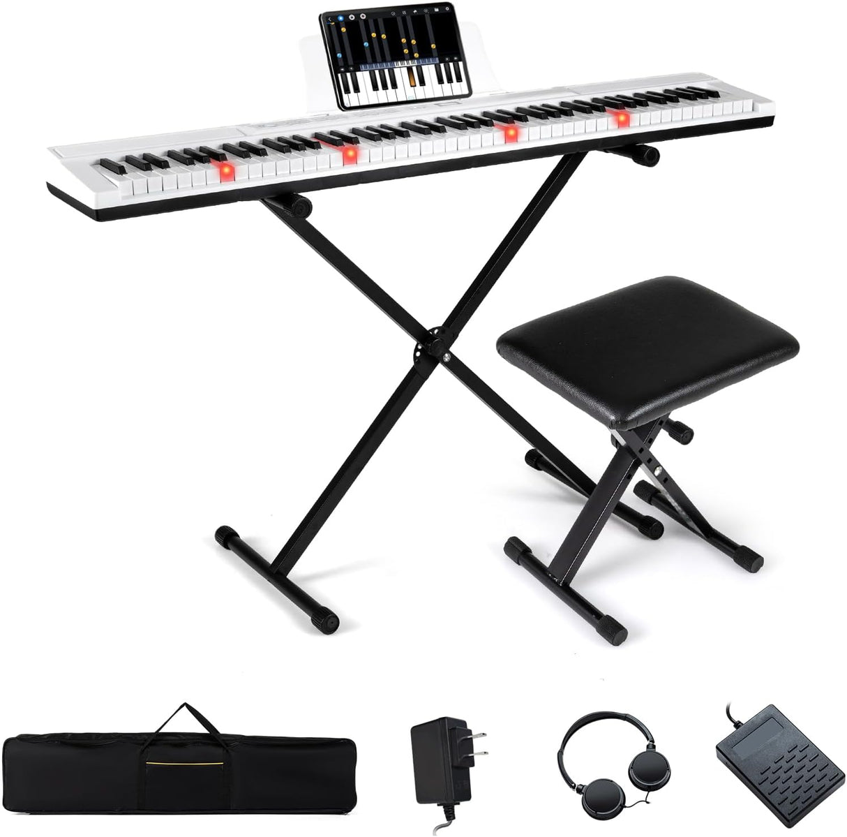 88-Key Electric Piano Keyboard, Digital Piano w/Adjustable Stand & Stool