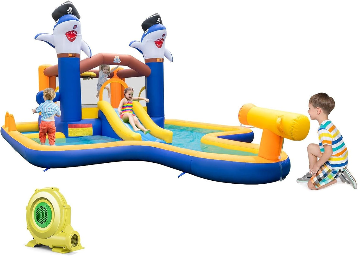 HONEY JOY Inflatable Waterslide, 6-in-1 Pirate Ship Bounce House