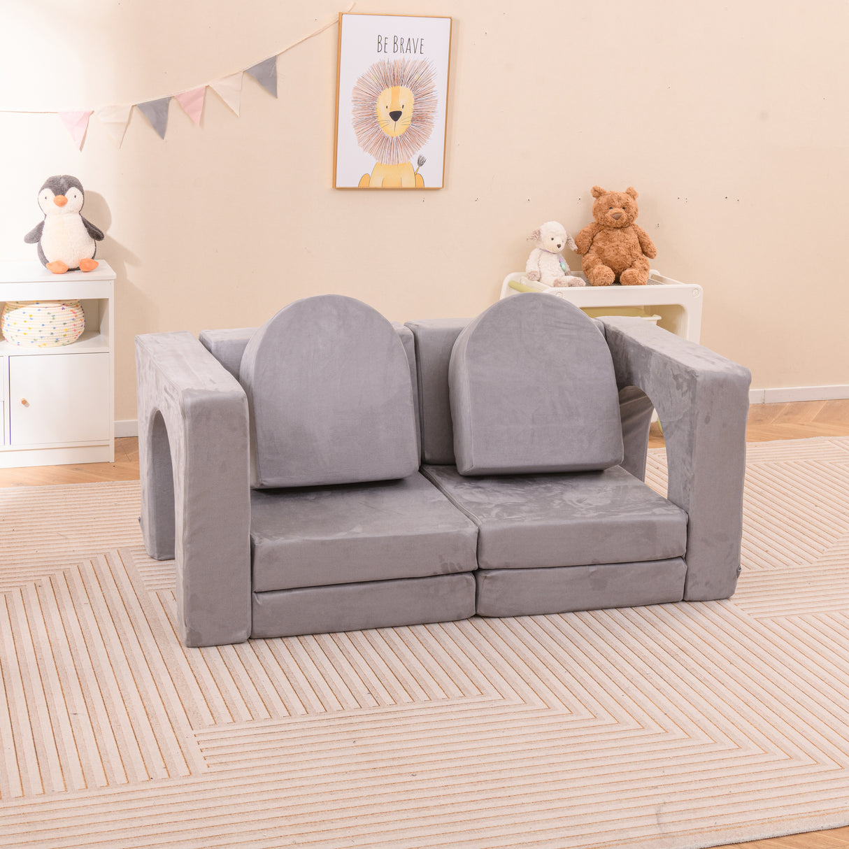 8-Piece Modular Kids Sofa Play Couch, Convertible Climb & Crawl Foam Playset with Comfy Suede Fabric