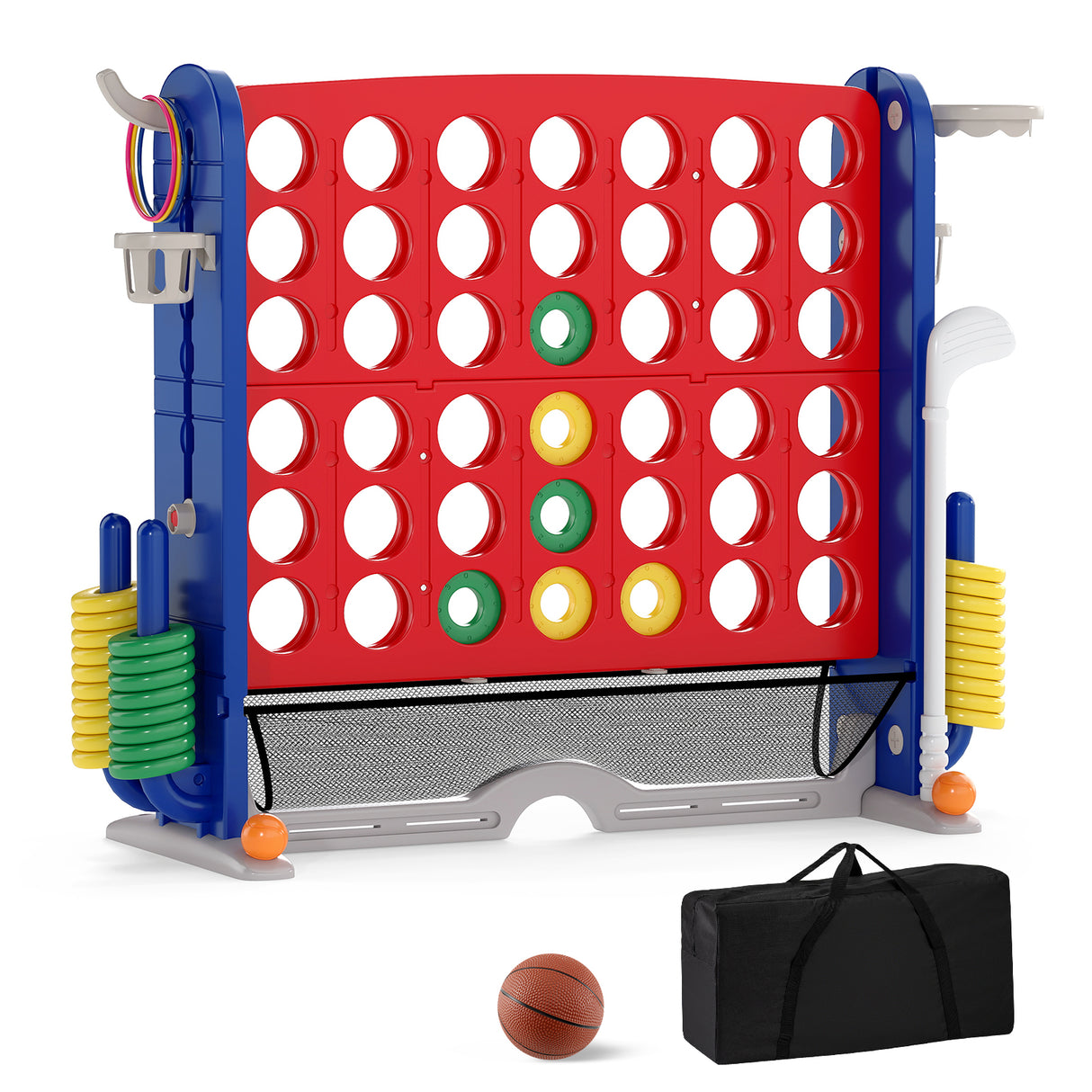 Jumbo 4-to-Score Game with Ring-toss and Basketball for Parties
