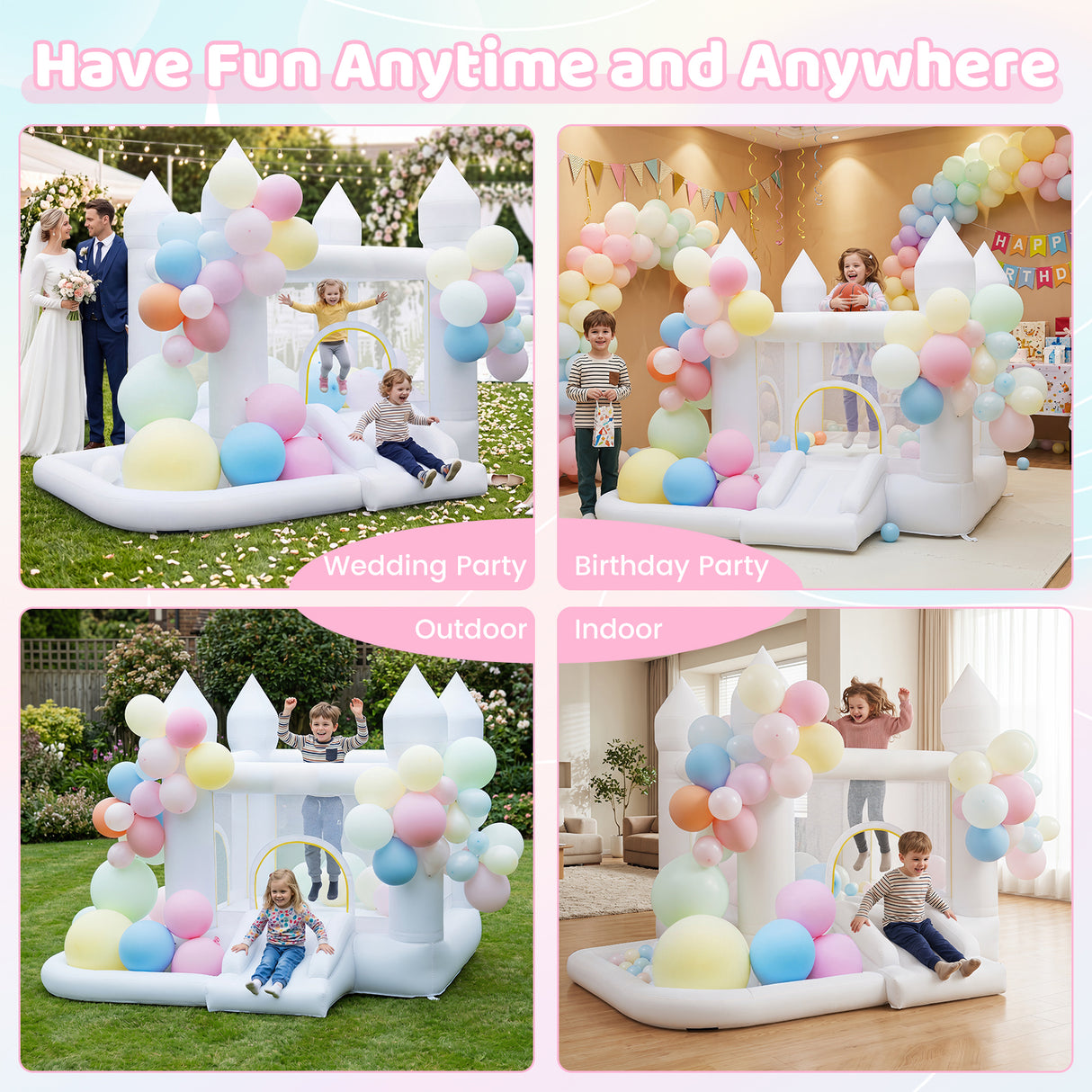 Inflatable Bounce House for Kids with Slide Basketball Hoop and Ball Pit