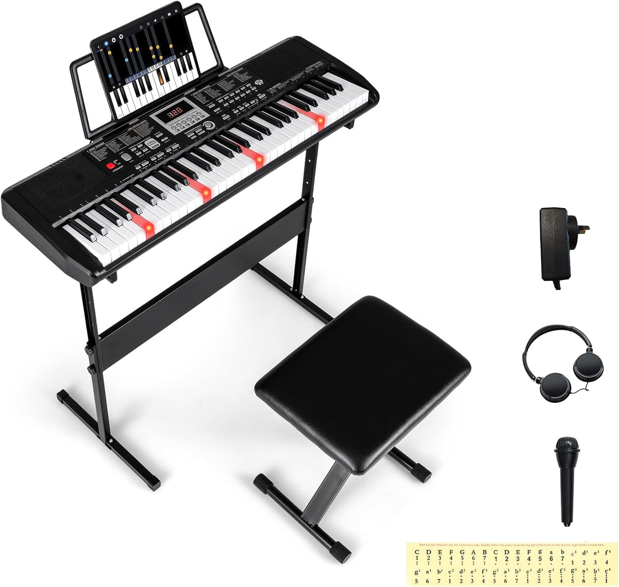 61 Keys Beginners Piano Keyboard, Electric Keyboard Kit with Adjustable Stand & Stool