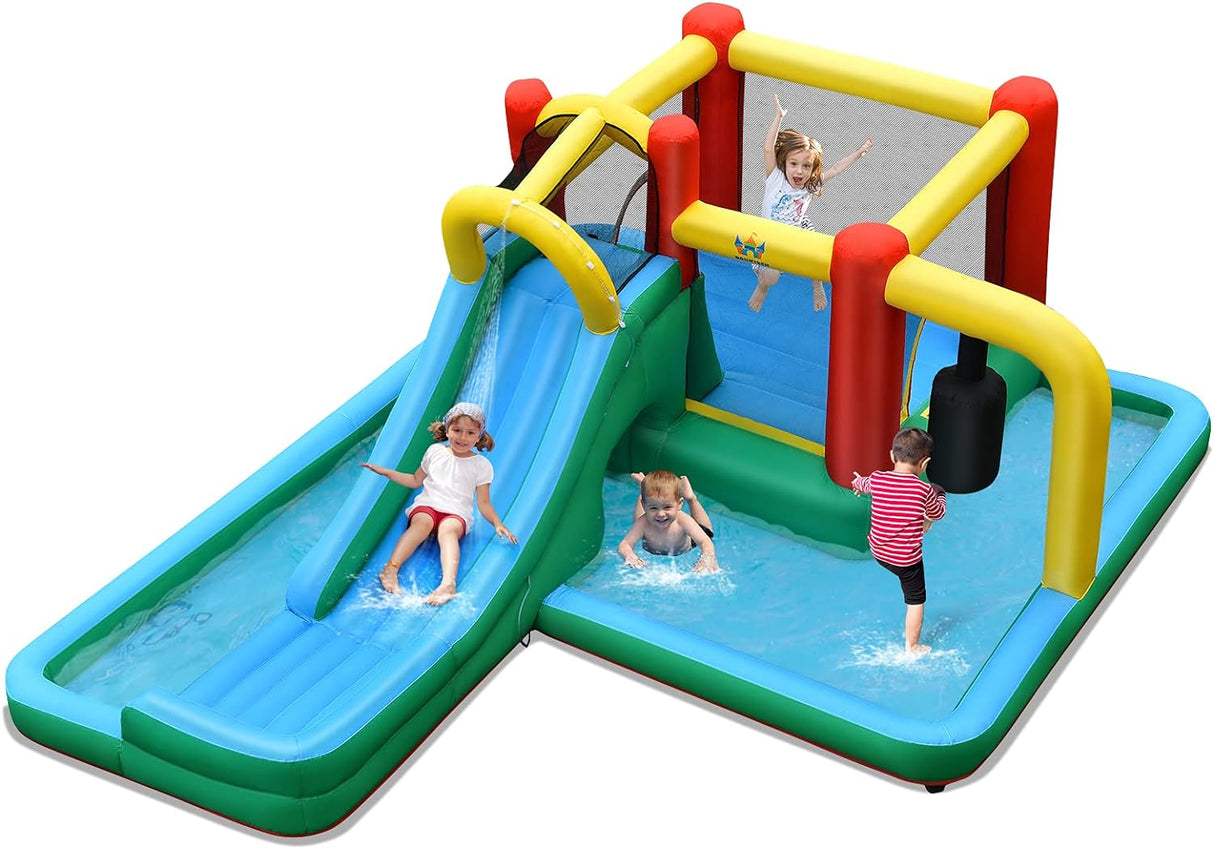 HONEY JOY Inflatable Water Slide, 6-in-1 Kids Water Slide Jumping Bounce House
