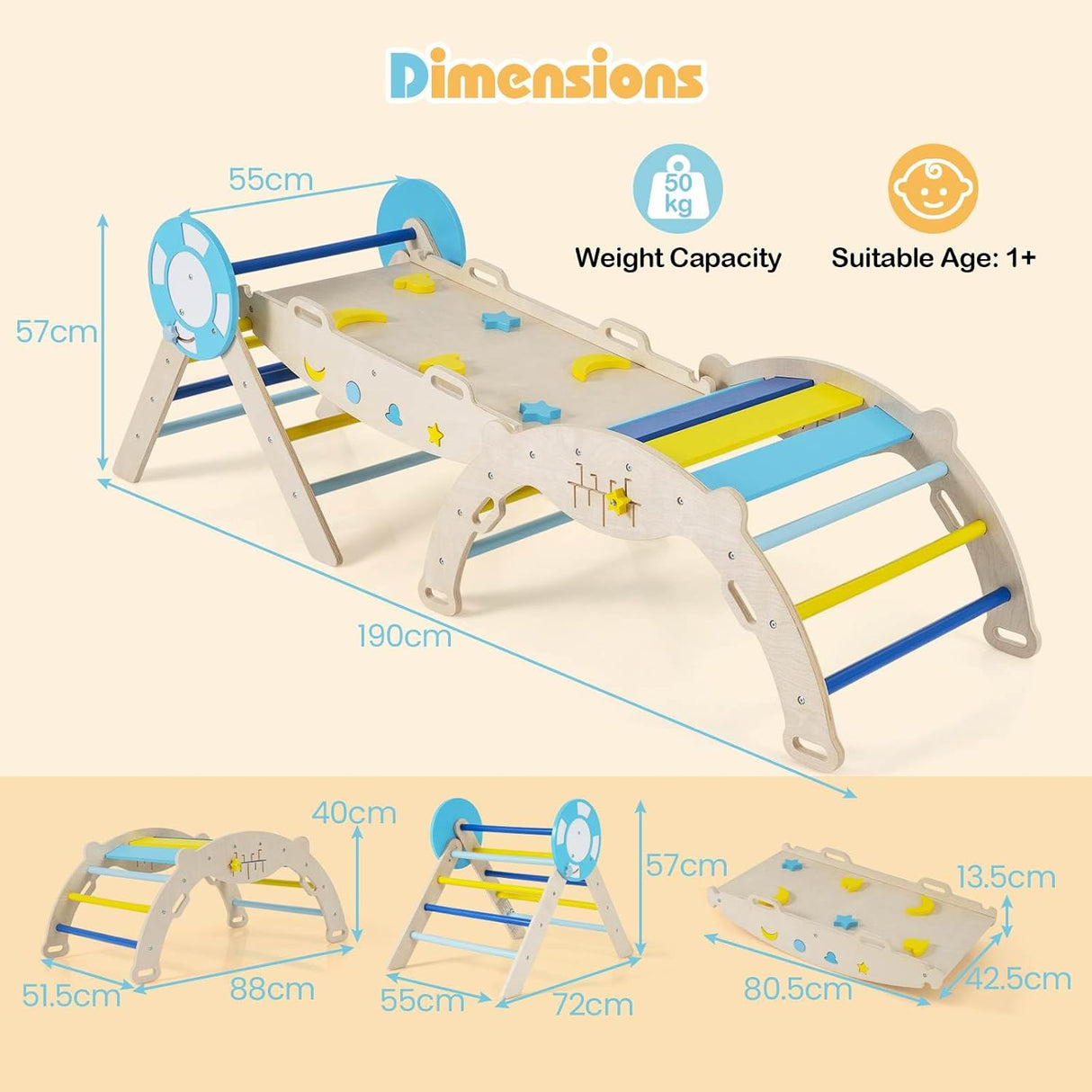 HONEY JOY 8-in-1 Wooden Triangle Set, Foldable Montessori Climbing Toys