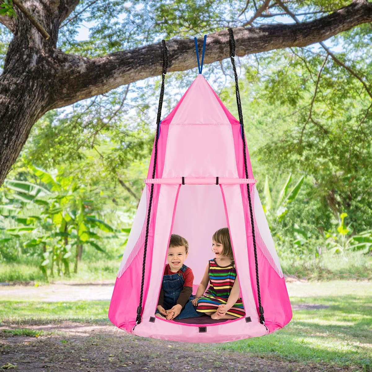 HONEY JOY 100CM Kids Detachable Hanging Chair Swing Tent, 2 in 1 Hammock Nest Pod Hanging Swing Seat