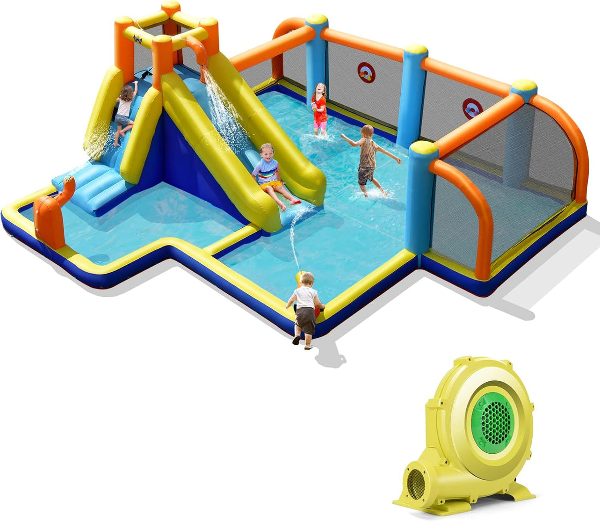 Giant Soccer-Themed Inflatable Water Slide with Splash Pool