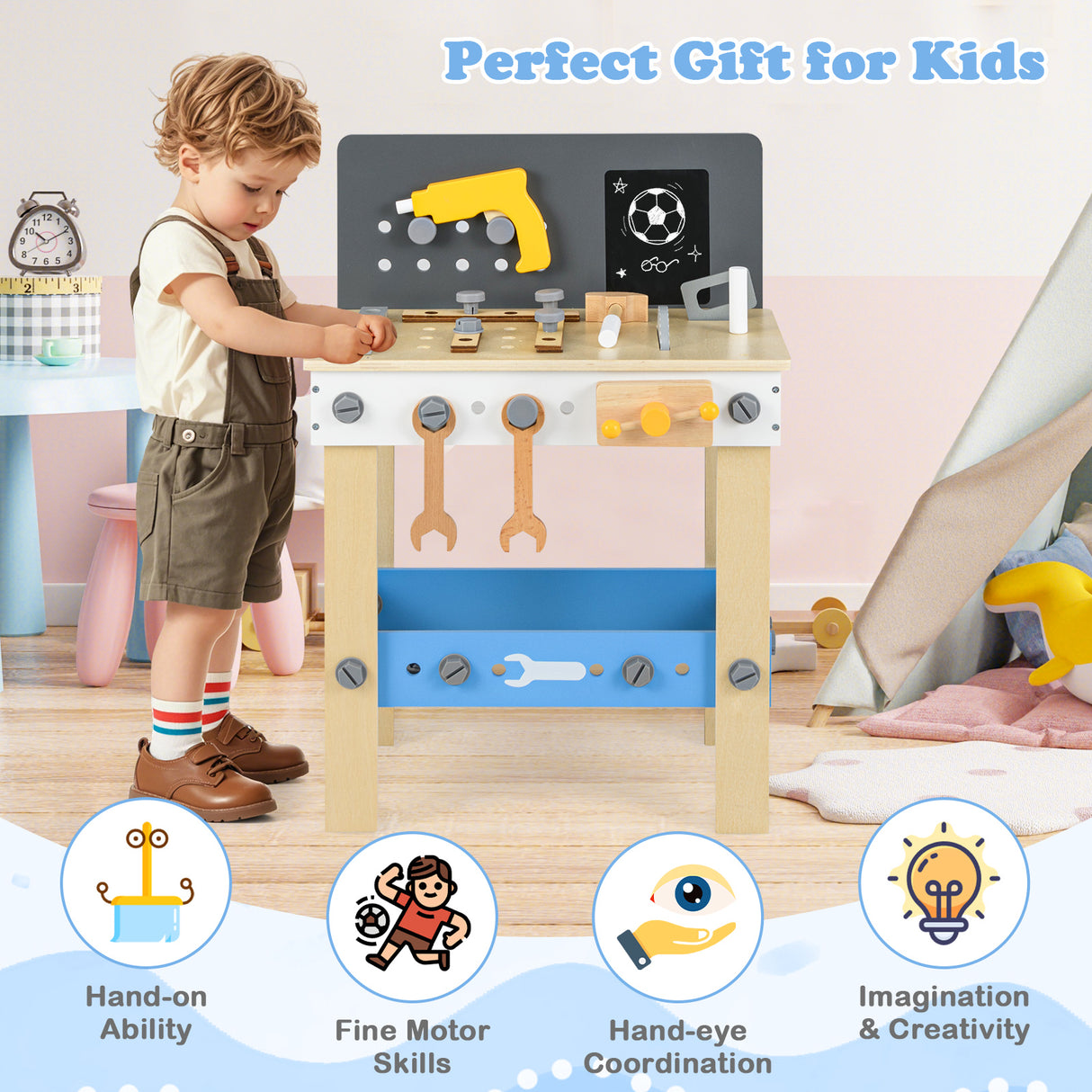 Tool Bench for Kids, Montessori Educational Toddler Construction Toys Gift for 3+ Years Old Boys Girls