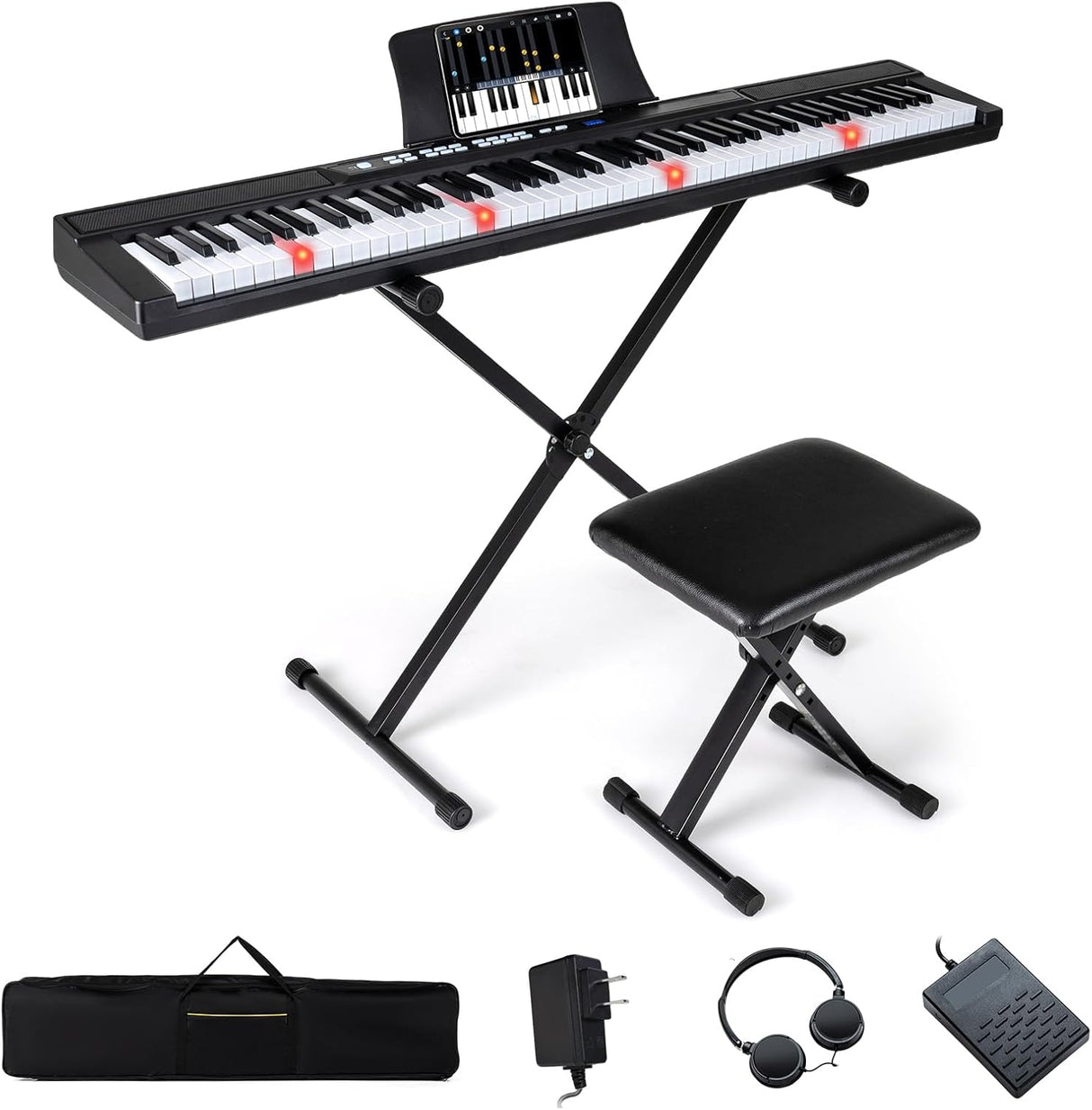 88-Key Electric Piano Keyboard, Digital Piano w/Adjustable Stand & Stool