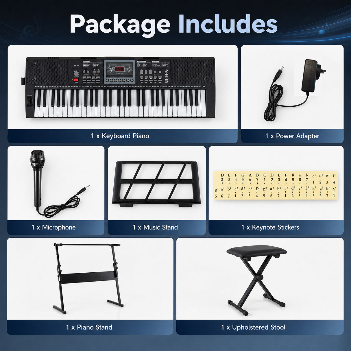 61 Key Keyboard Piano for Beginners w/ Stand, Stool, Lighted Keys