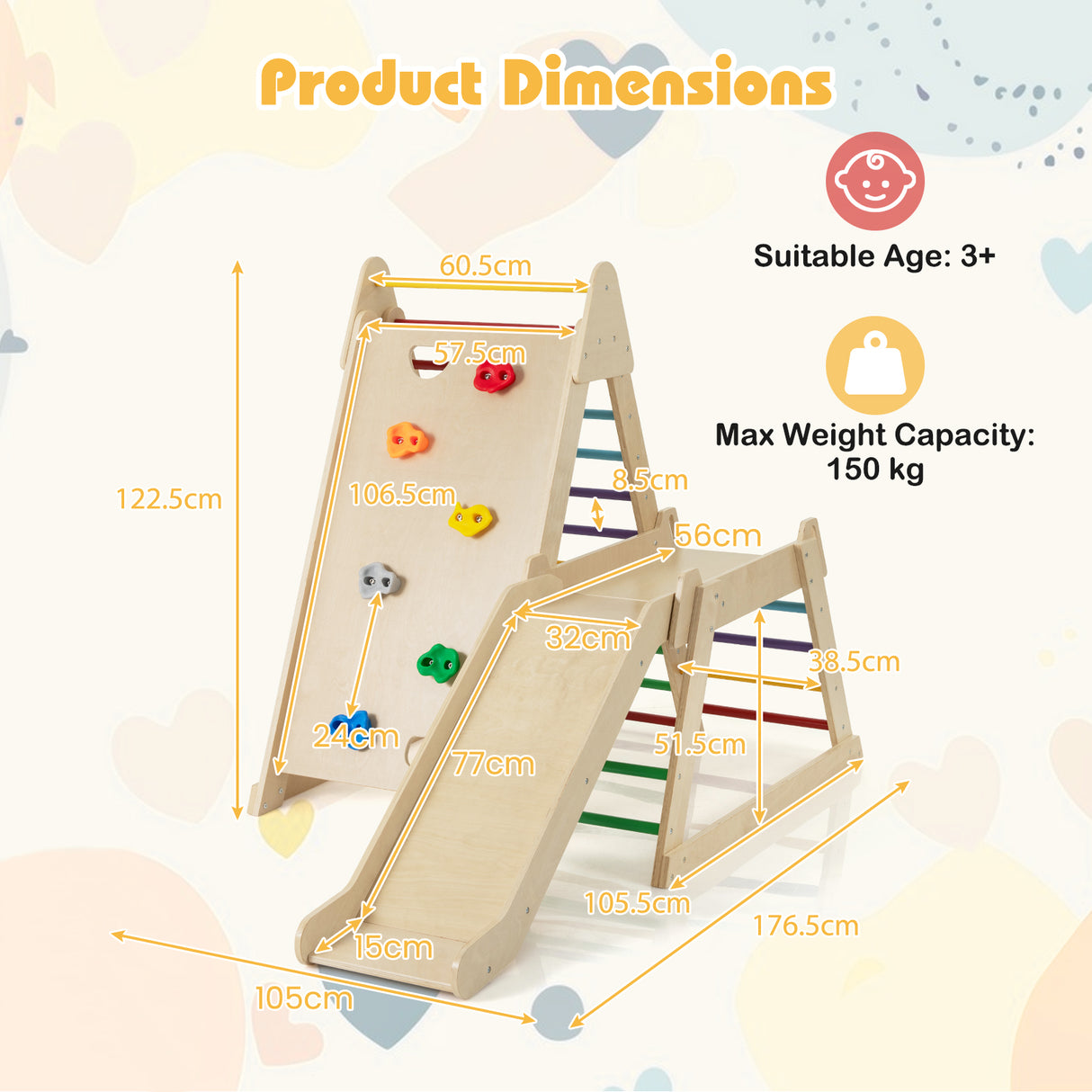 3-In 1 Jungle Gym, Indoor Playground for Toddlers with Extended Slide