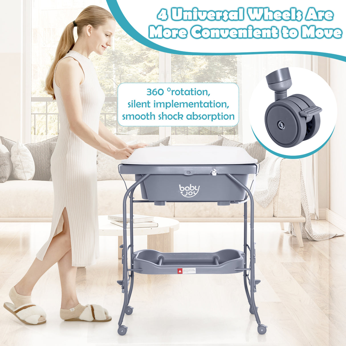 2 in 1 Baby Changing Table with Bath Tub Unit, Folding Diaper Dresser Station